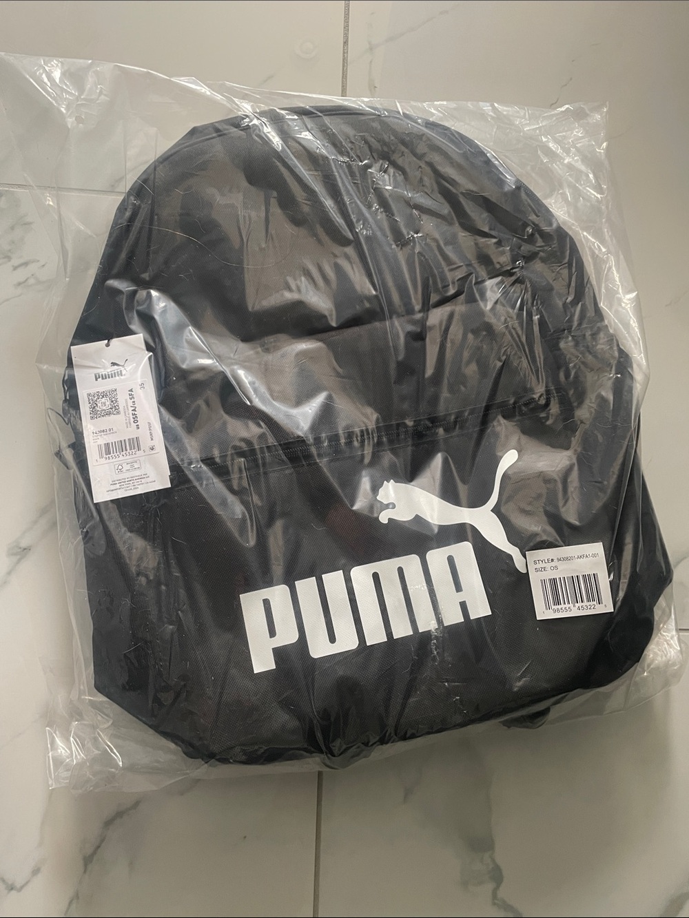 Puma Black Backpack with White Logo brand new in bag